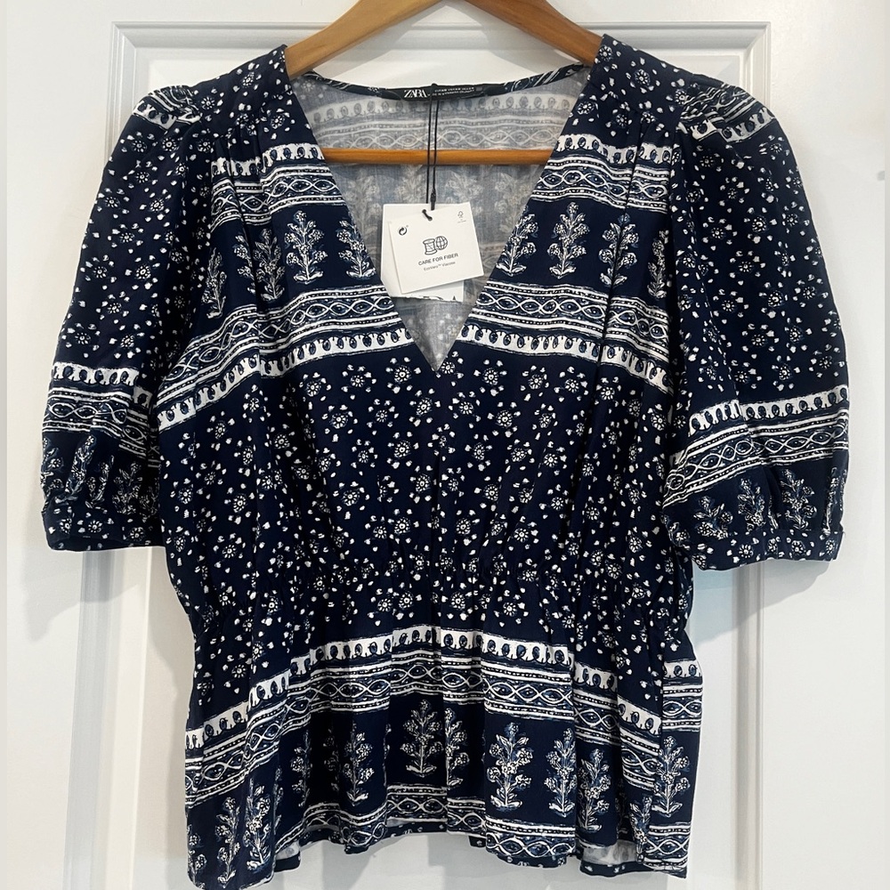 NWT Zara Linen Blend Peplum Blouse